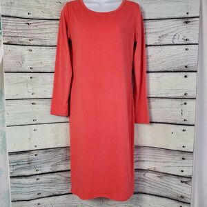 LuLaRoe Long Sleeve Midi Dress Size Small Solid Coral Pink Stretch Knit Pullover